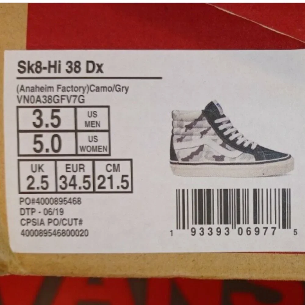 Vans Sk8-Hi 38 Dx Anaheim Factory Camo/Gray Men's 3.5/Women's 5 VNOA38GFV7G